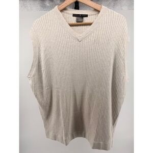 Tiger Woods Mens XL V Neck Ribbed Sleeveless Sweater Vest Beige Golf Casual